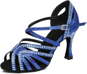 YKXLM Women's Latin Dance Shoes with Rhinestone Peep Toe Ballroom Dance Heels Professional Salsa Tango Practice Performance Dance Shoes,Model YCL450