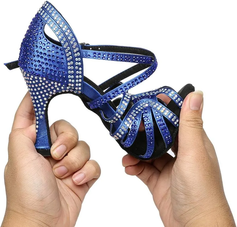 YKXLM Women's Latin Dance Shoes with Rhinestone Peep Toe Ballroom Dance Heels Professional Salsa Tango Practice Performance Dance Shoes,Model YCL450