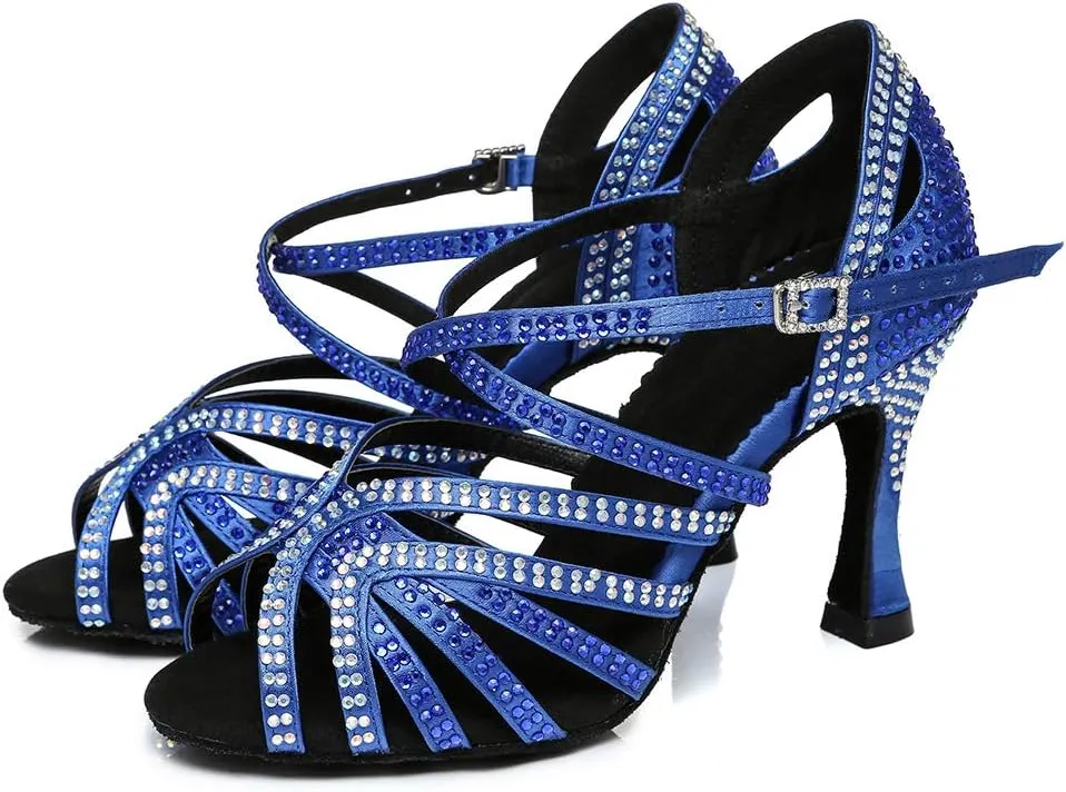 YKXLM Women's Latin Dance Shoes with Rhinestone Peep Toe Ballroom Dance Heels Professional Salsa Tango Practice Performance Dance Shoes,Model YCL450