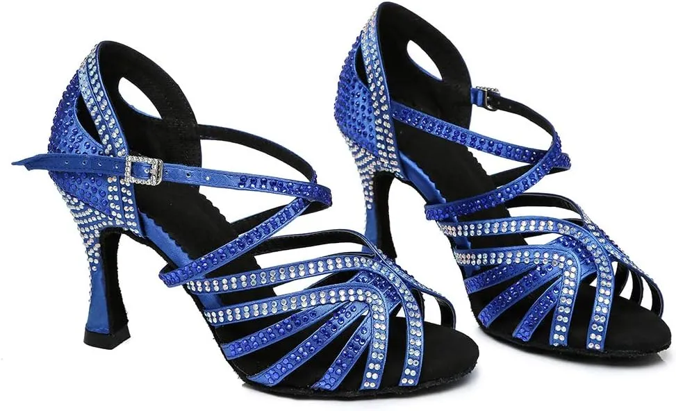 YKXLM Women's Latin Dance Shoes with Rhinestone Peep Toe Ballroom Dance Heels Professional Salsa Tango Practice Performance Dance Shoes,Model YCL450