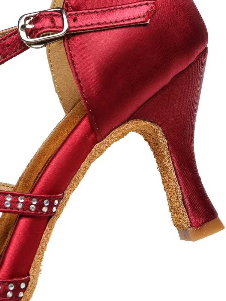 YKXLM Women's Satin Heels Latin with Rhinestone Dance Shoes Open Toe Professional Salsa Dance Shoes Ballroom,Model YCL441