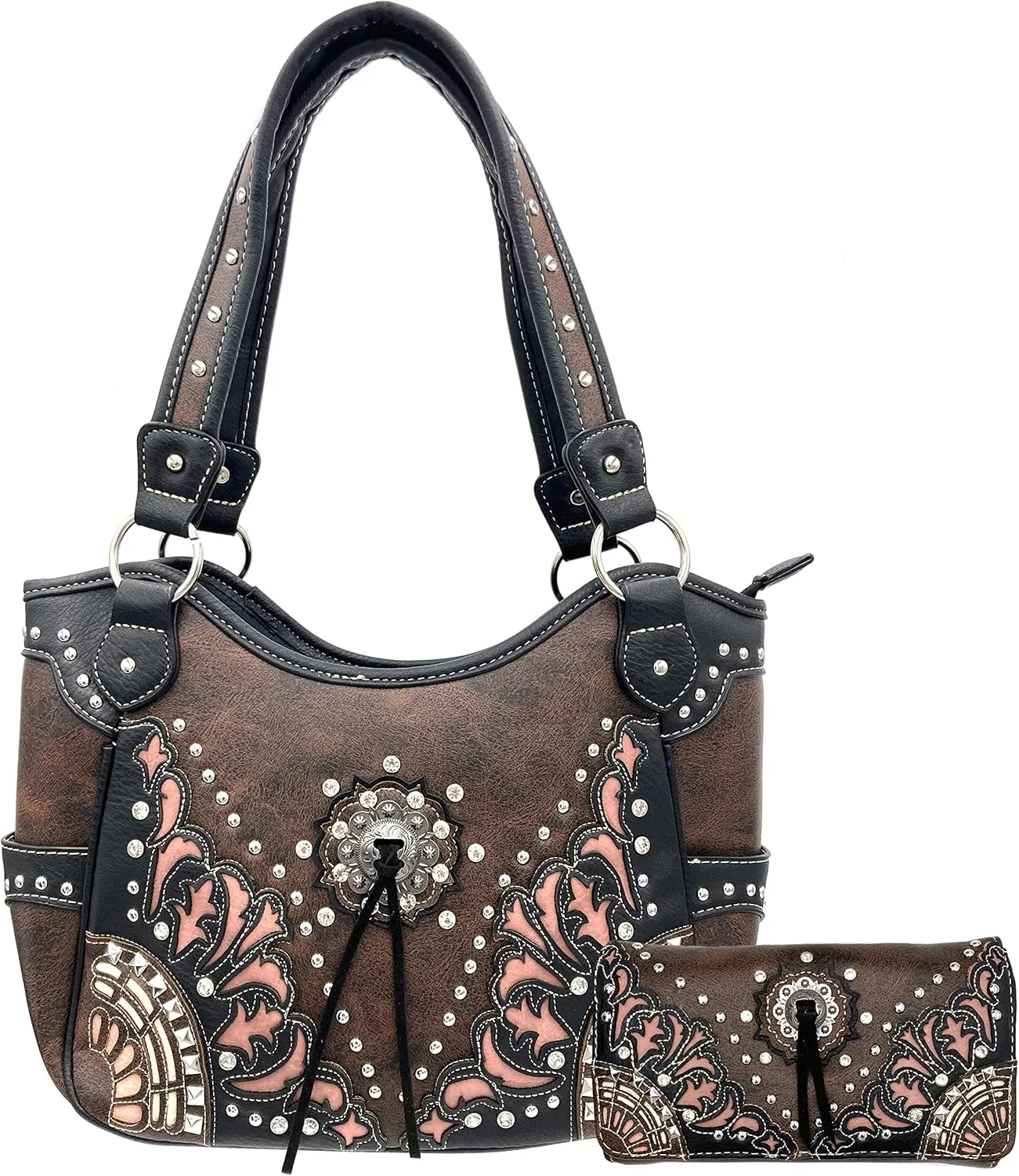 Zelris Autumn West Fringe Concho Women Conceal Carry Tote Handbag with Wallet