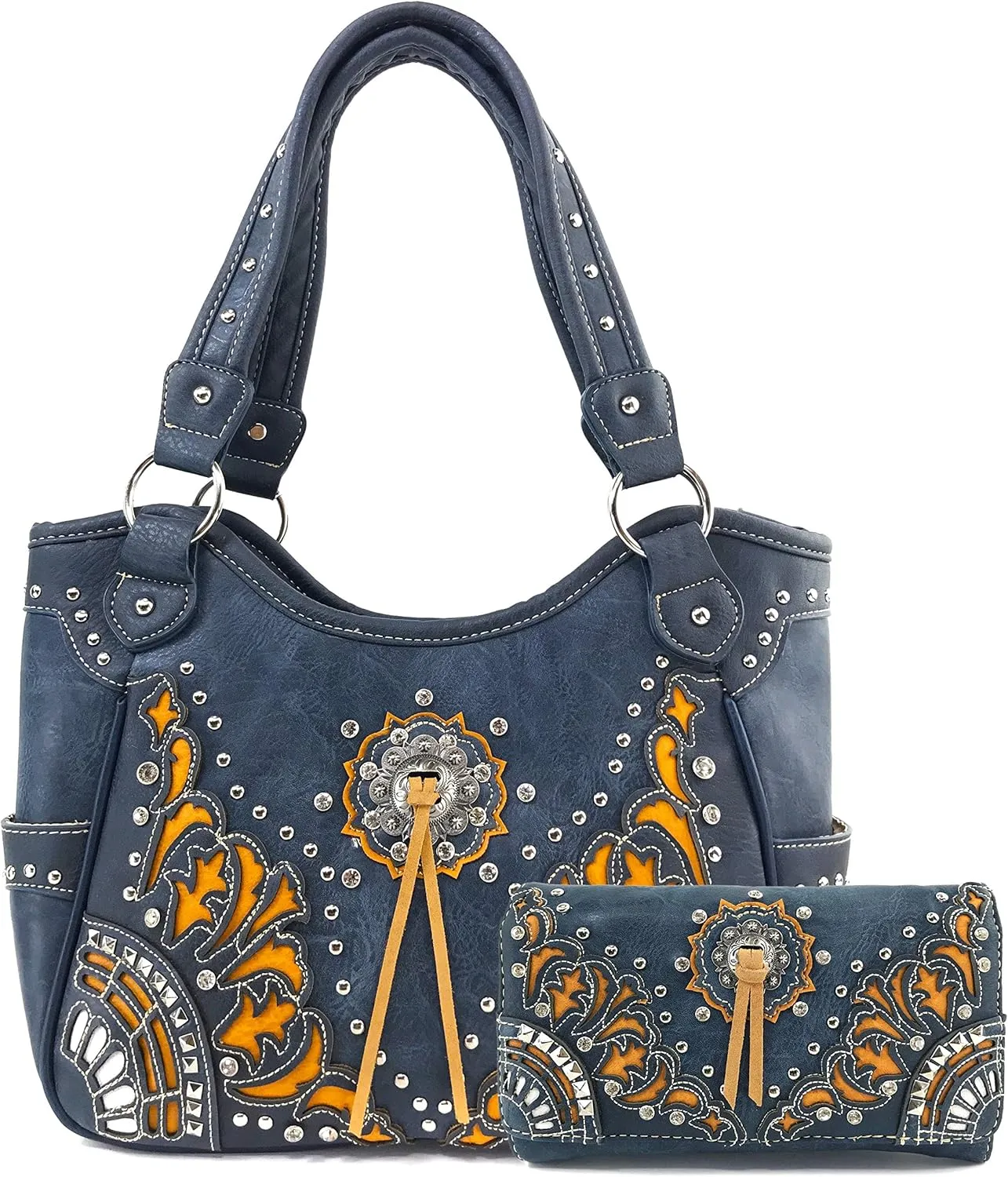 Zelris Autumn West Fringe Concho Women Conceal Carry Tote Handbag with Wallet