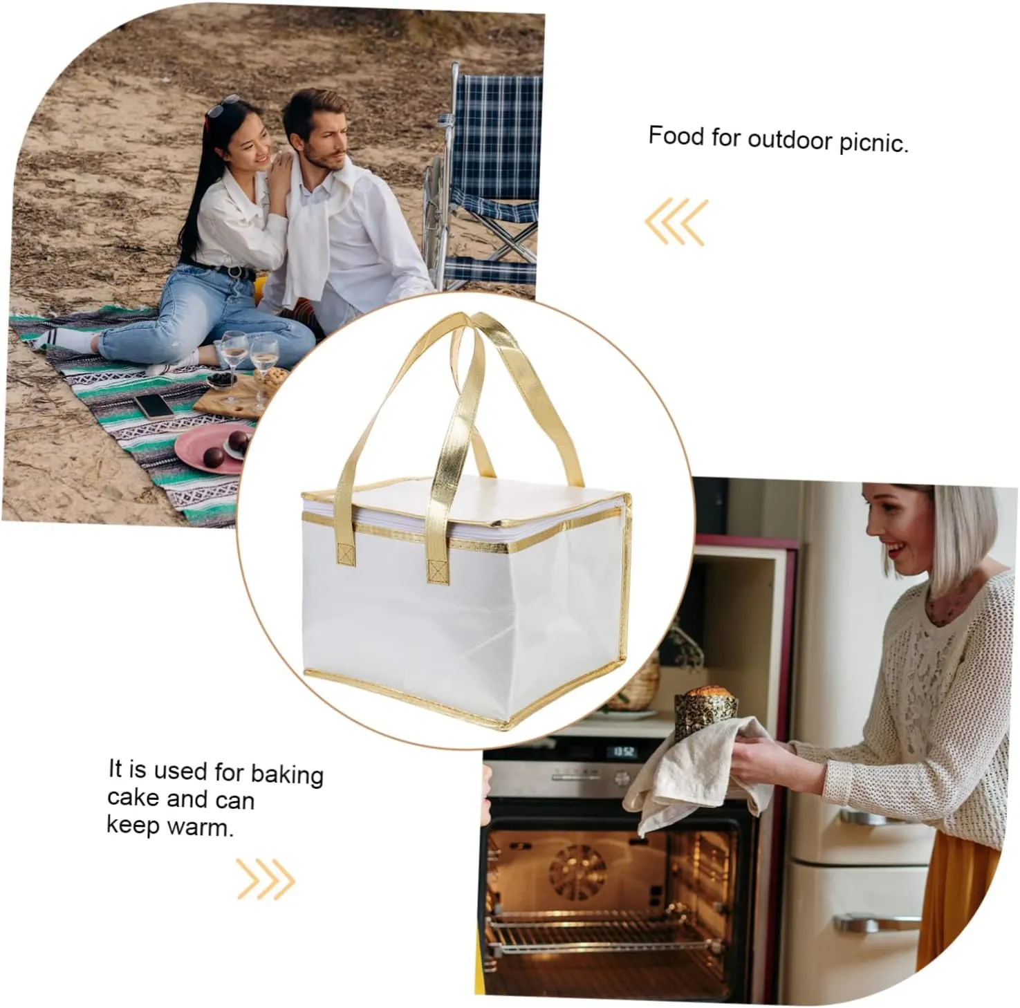 Zerodeko 1pc Insulated Food Storage Portable Cake Packing Thermal Preservation for Pizza Seafood Cloth with Lining Safe Zipper Design
